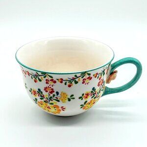 Anthropologie Cadiz Green Floral Ceramic Mug